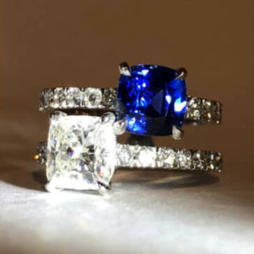 BESPOKE SAPPHIRE AND DIAMOND TOI ET MOI ENGAGEMENT RING