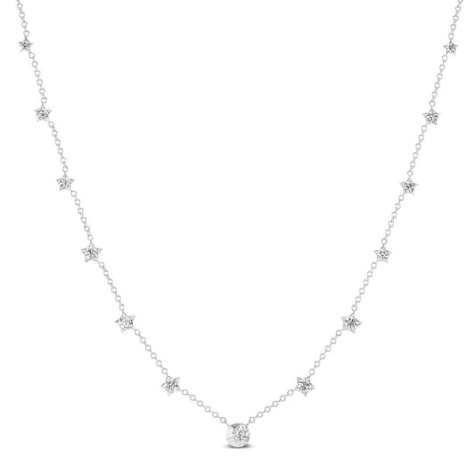 Oval solitaire moon star necklace with multi star chain