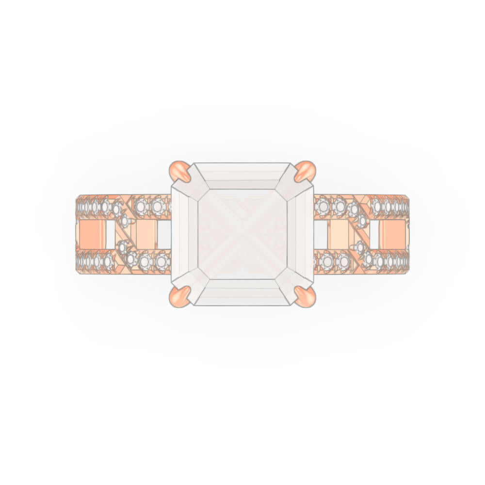 ASSCHER CUT DIAMOND ENGAGEMENT RING WITH A CLASSIC 4 PRONG 8 PAVE LINKS SETTING IN 18K ROSE GOLD