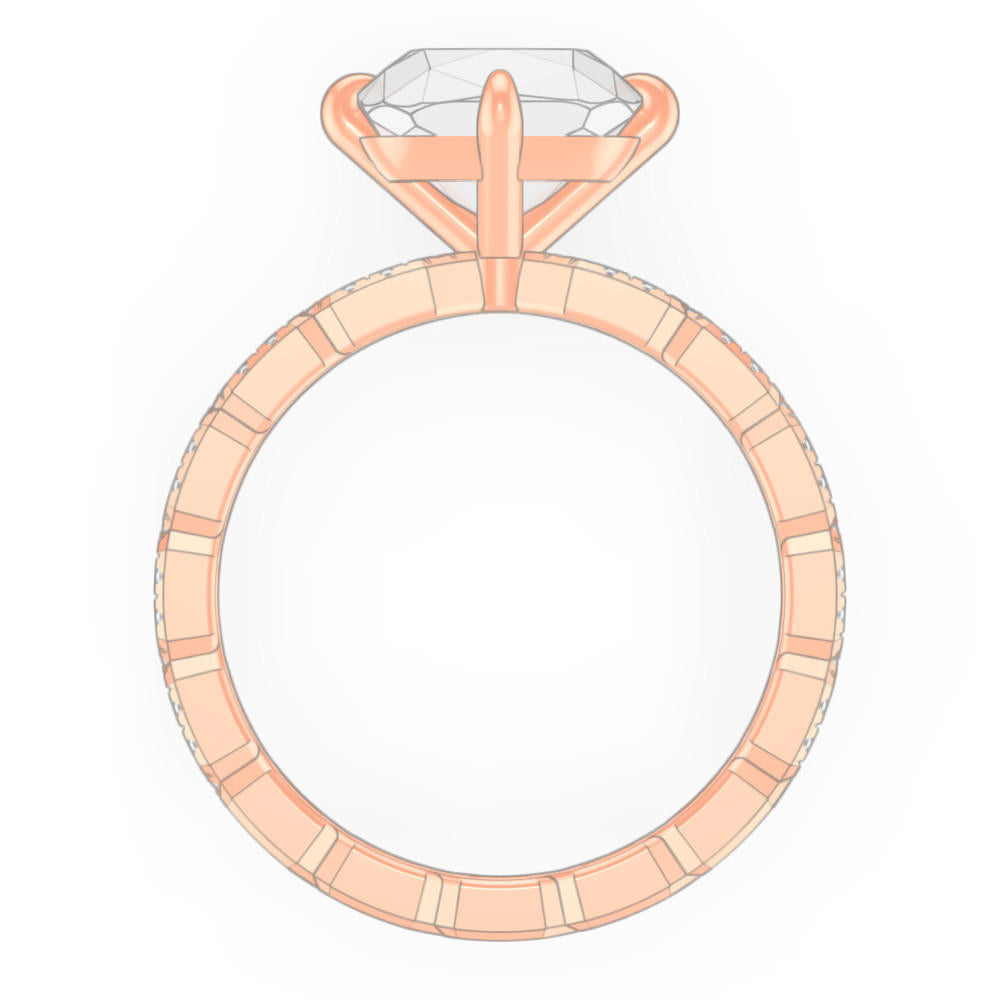 CUSHION CUT DIAMOND ENGAGEMENT RING WITH A COMPASS 4 PRONG 16 PAVE LINKS SETTING IN 18K ROSE GOLD