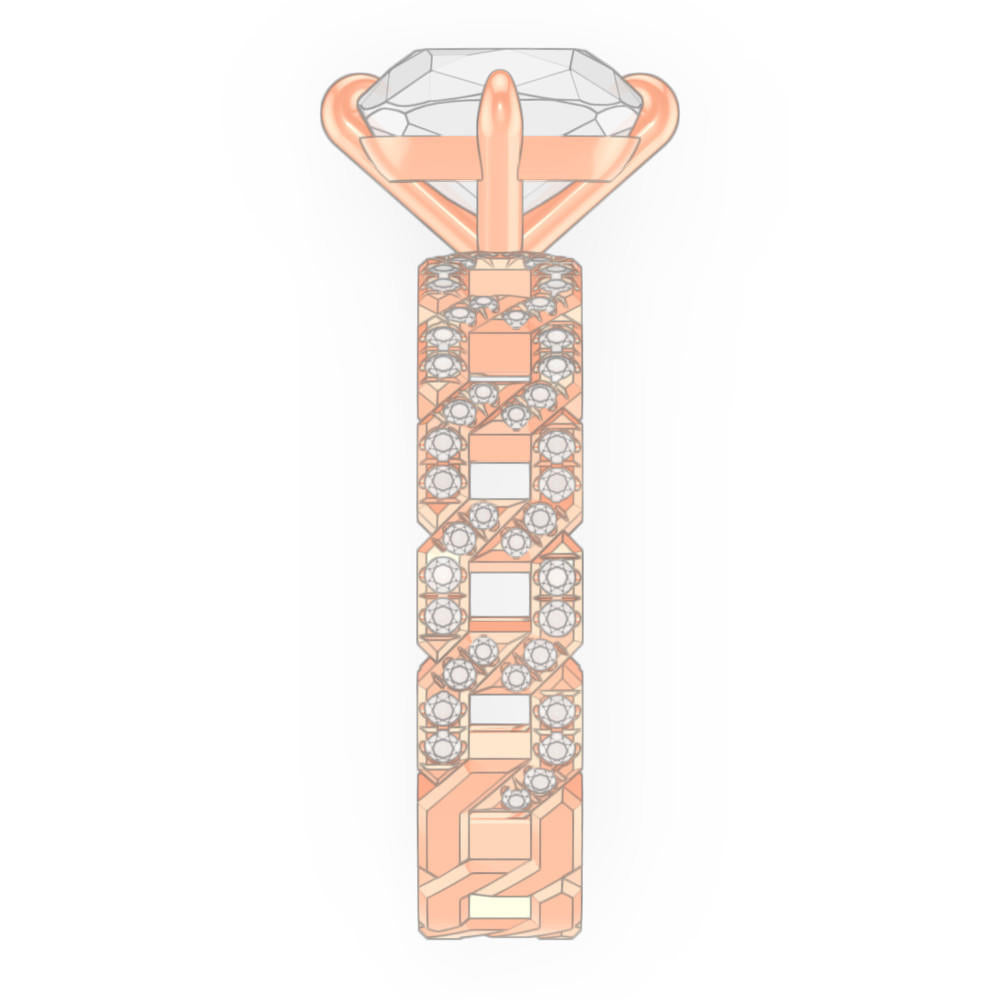 CUSHION CUT DIAMOND ENGAGEMENT RING WITH A COMPASS 4 PRONG 16 PAVE LINKS SETTING IN 18K ROSE GOLD