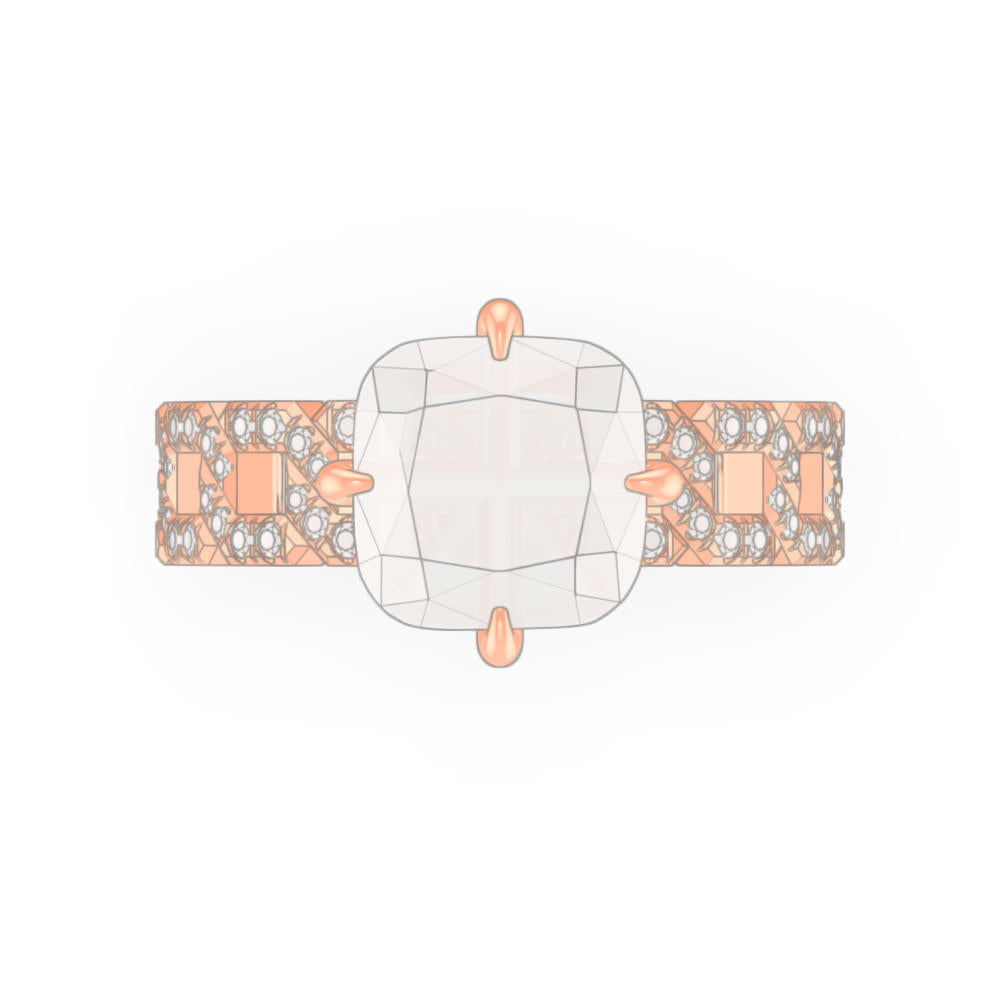 CUSHION CUT DIAMOND ENGAGEMENT RING WITH A COMPASS 4 PRONG 16 PAVE LINKS SETTING IN 18K ROSE GOLD
