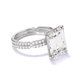 Emerald Cut 4 Prong Diamond Engagement Ring on a Platinum Chance Pave Setting