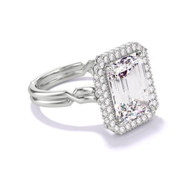 Emerald Cut Halo Engagement Ring with a Platinum Chance Setting
