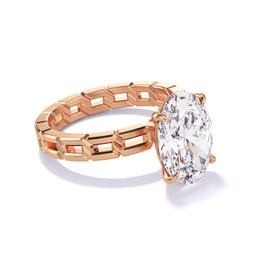 OVAL CUT DIAMOND ENGAGEMENT RING WITH A CLASSIC 4 PRONG 16 LINKS SETTING IN 18K ROSE GOLD