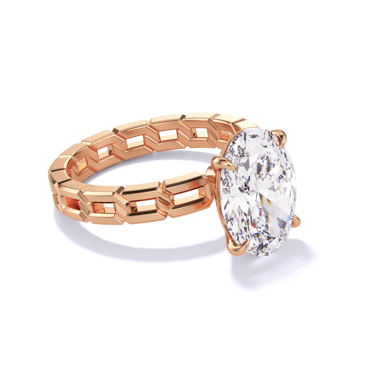 OVAL CUT DIAMOND ENGAGEMENT RING WITH A CLASSIC 4 PRONG 16 LINKS SETTING IN 18K ROSE GOLD