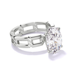OVAL CUT DIAMOND ENGAGEMENT RING WITH A CLASSIC 4 PRONG 8 LINKS SETTING IN PLATINUM