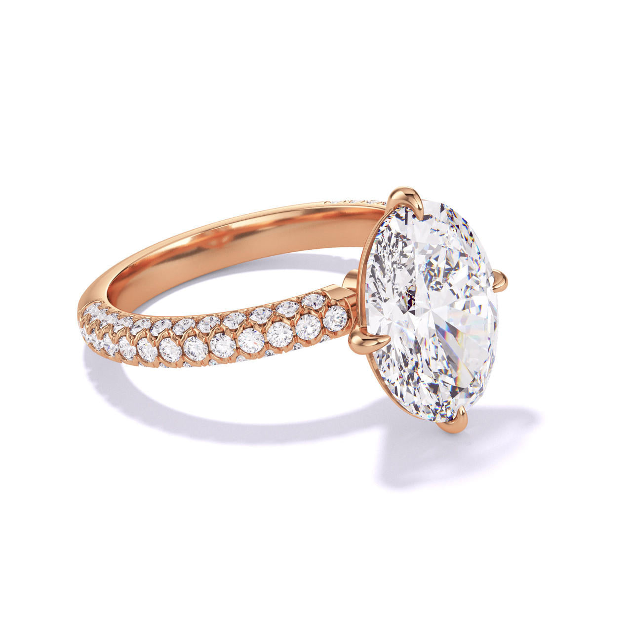 Oval Engagement Ring on a Slim Three Phases Band in Platinum rose gold