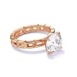 ROUND CUT DIAMOND ENGAGEMENT RING WITH A CLASSIC 4 PRONG 16 LINKS SETTING IN 18K ROSE GOLD