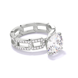 ROUND CUT DIAMOND ENGAGEMENT RING WITH A CLASSIC 4 PRONG 8 PAVE LINKS SETTING IN PLATINUM