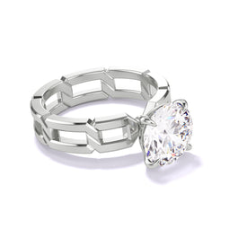 ROUND CUT DIAMOND ENGAGEMENT RING WITH A CLASSIC 4 PRONG 8 LINKS SETTING IN PLATINUM