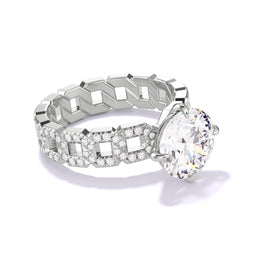 ROUND CUT DIAMOND ENGAGEMENT RING WITH A COMPASS 4 PRONG 16 PAVE LINKS SETTING IN PLATINUM