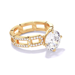 ROUND CUT DIAMOND ENGAGEMENT RING WITH A COMPASS 4 PRONG 8 PAVE LINKS SETTING IN 18K YELLOW GOLD