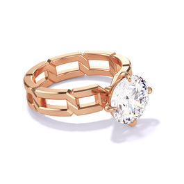 ROUND CUT DIAMOND ENGAGEMENT RING WITH A COMPASS 4 PRONG 8 LINKS SETTING IN 18K ROSE GOLD