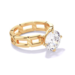 ROUND CUT DIAMOND ENGAGEMENT RING WITH A COMPASS 4 PRONG 8 LINKS SETTING IN 18K YELLOW GOLD