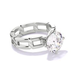 ROUND CUT DIAMOND ENGAGEMENT RING WITH A COMPASS 4 PRONG 8 LINKS SETTING IN PLATINUM