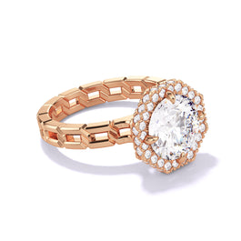 Rose Gold Round Engagement Ring with an Octagon Halo 16 Link Setting