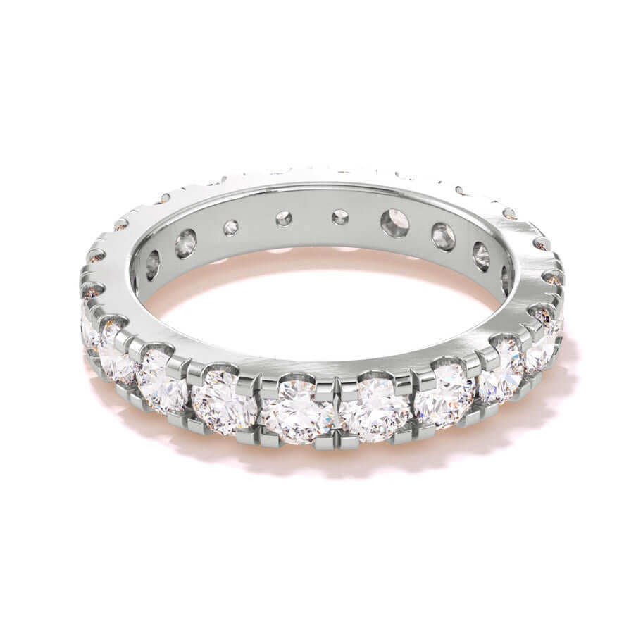 3mm round brilliant diamond eternity band in platinum; 2 carat diamond eternity band