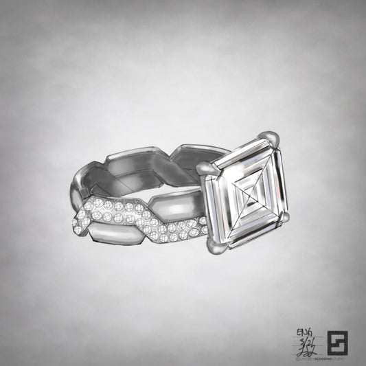 large chance pave asscher cut engagement ring with asscher cut solitaire center stone