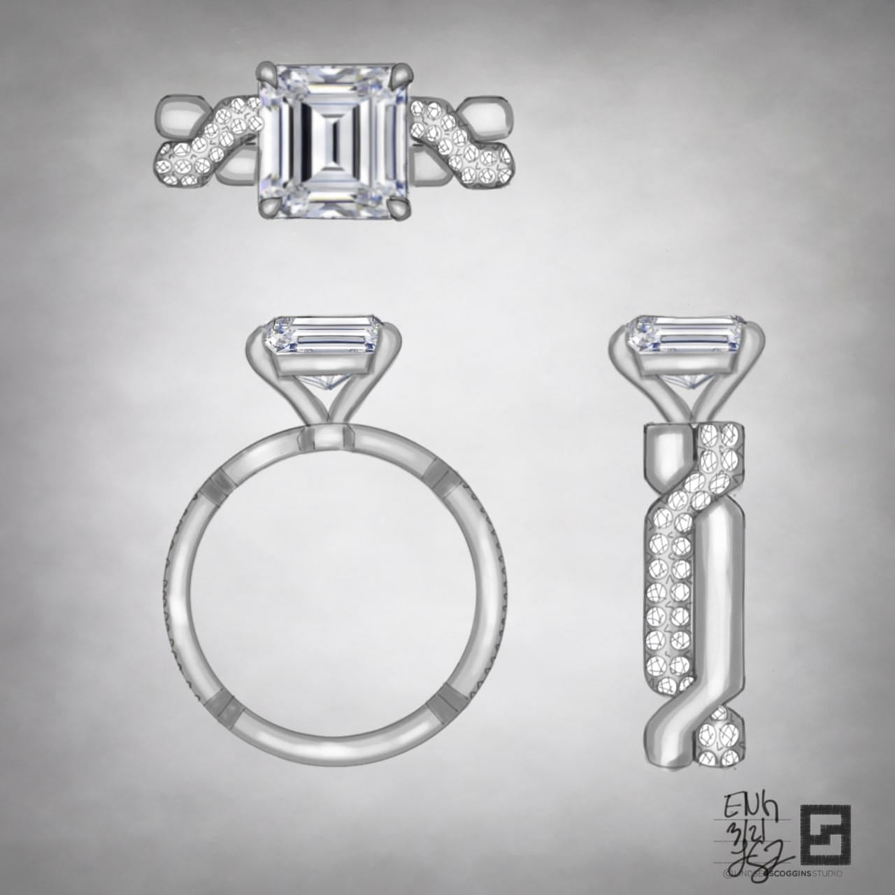 bold chance pave asscher cut engagement ring with asscher cut center diamond