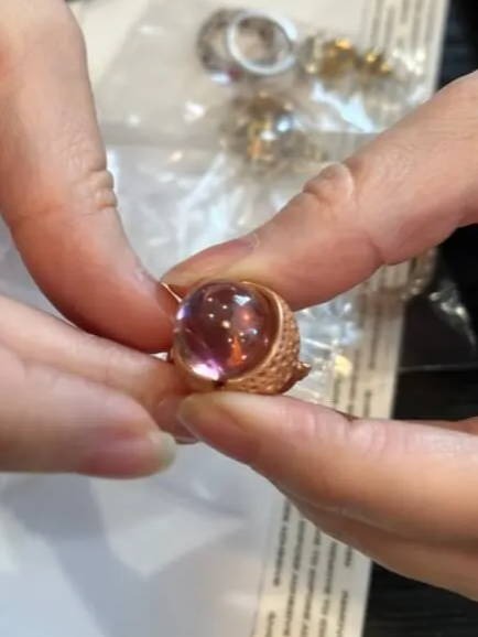 pink moon cabochon ring