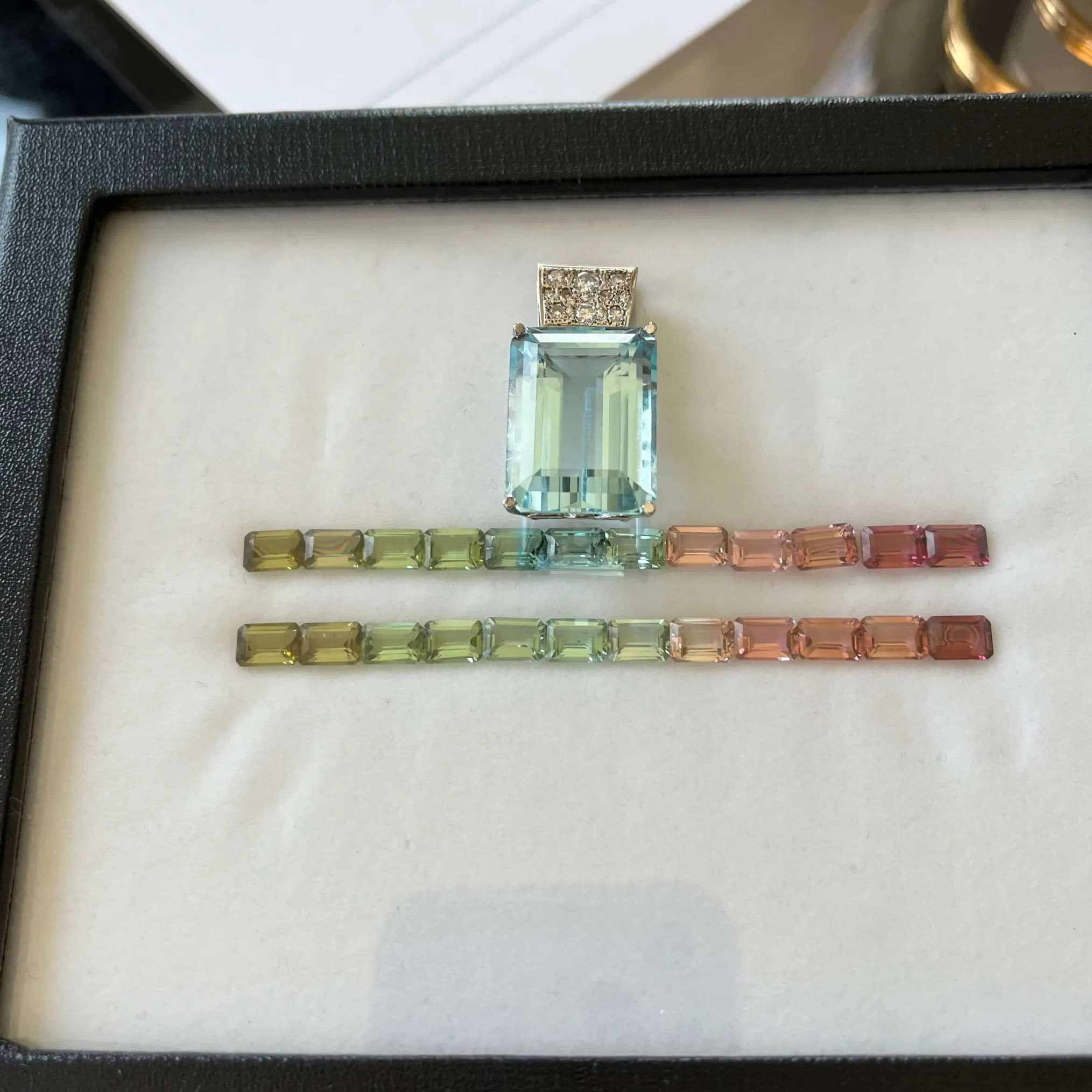 custom aquamarine necklace in progress