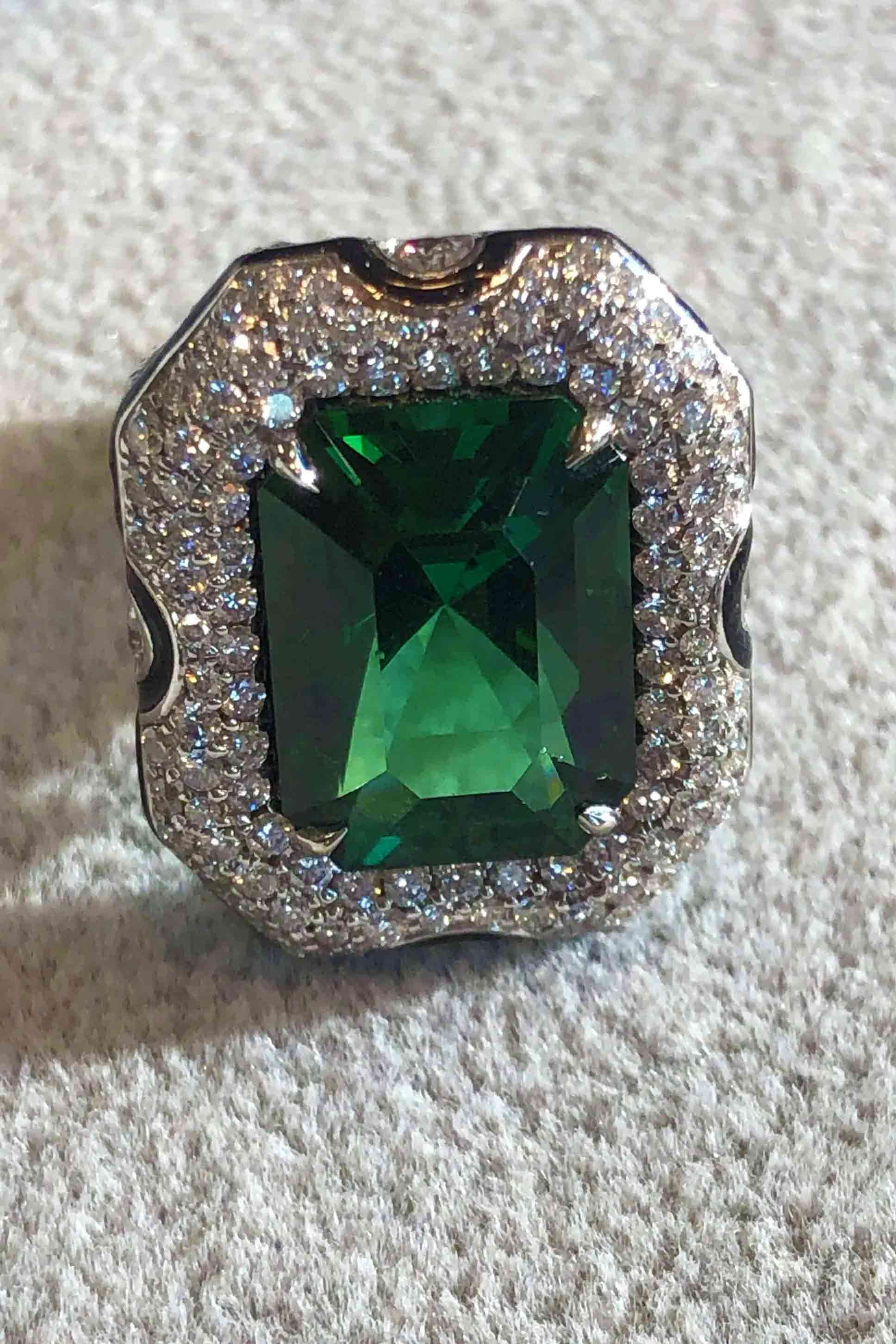 green tourmaline and diamond art deco ring
