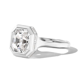 shield bezel set asscher cut diamond engagement ring in platinum