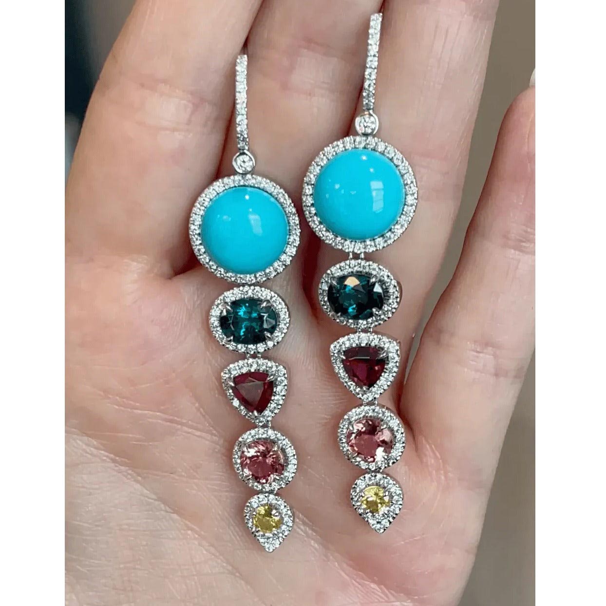 custom gemstone and turquoise earrings