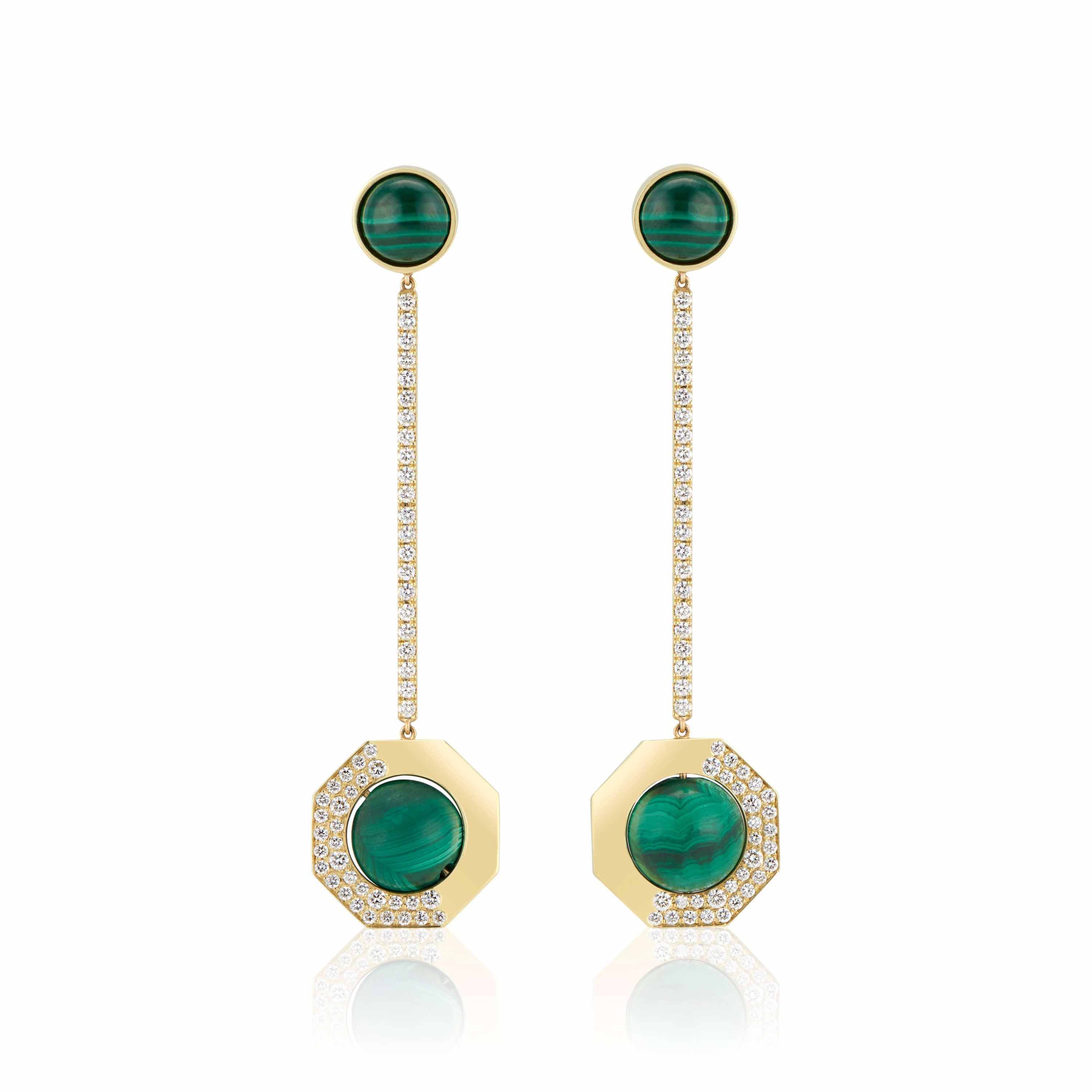 malachite gold and diamond earrings