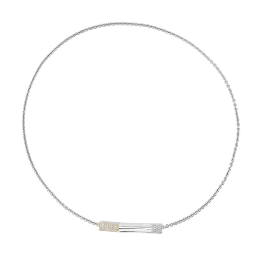 PAVÉ DIAMOND CIGARETTE NECKLACE IN 18K WHITE AND YELLOW GOLD