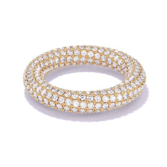 twisted diamond eternity band with 2 rows of entwined pave diamonds in yellow gold