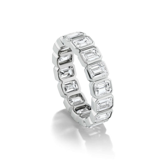 signature comfort fit bezel set emerald cut eternity band