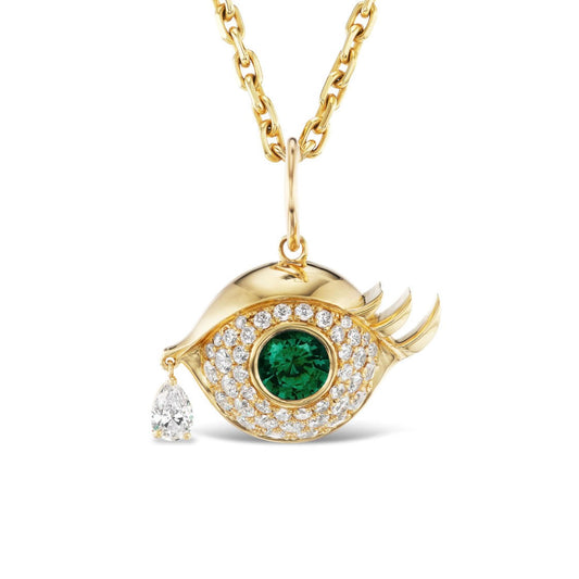18k gold evil eye pendant with emerald eye