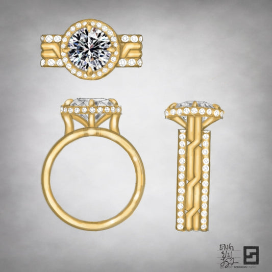 4 row twisting pave engagement ring ; thick band engagement ring