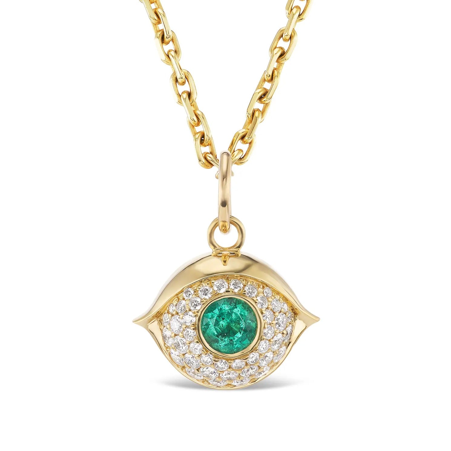 gold, diamond and emerald evil eye necklace