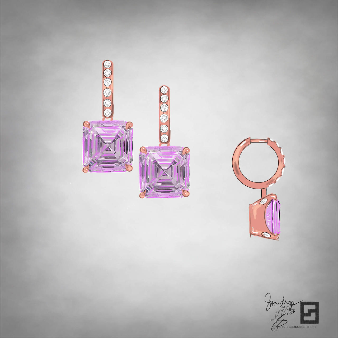 Gum Drop Earrings with Asscher Cut Kunzites
