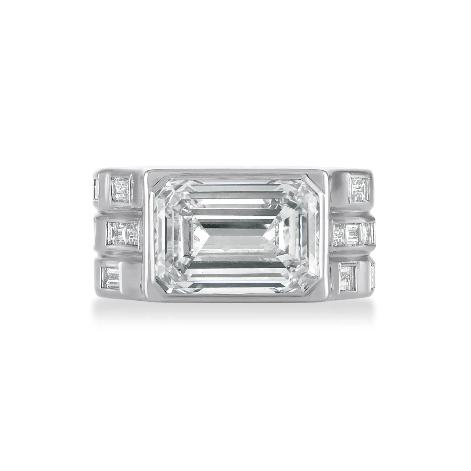 emerald cut east west engagement ring