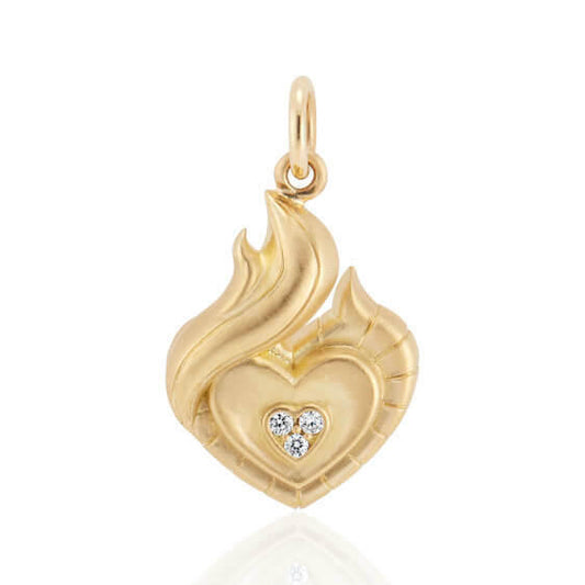 The FLAME diamond and gold pendant front view