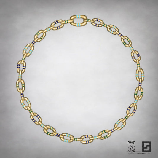 mega capsule chain link necklace in 18k gold with enamel stripes