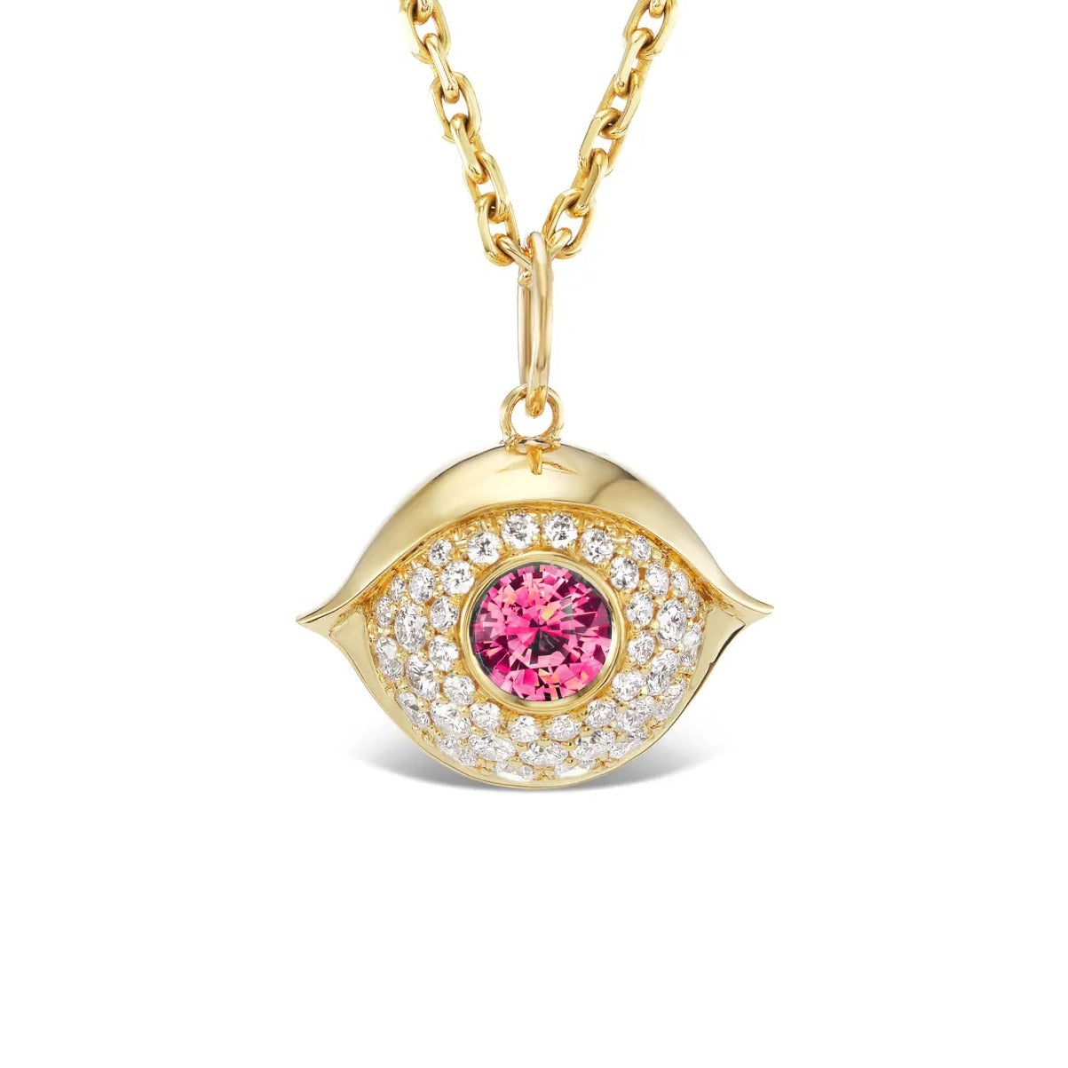 pink sapphire evil eye necklace