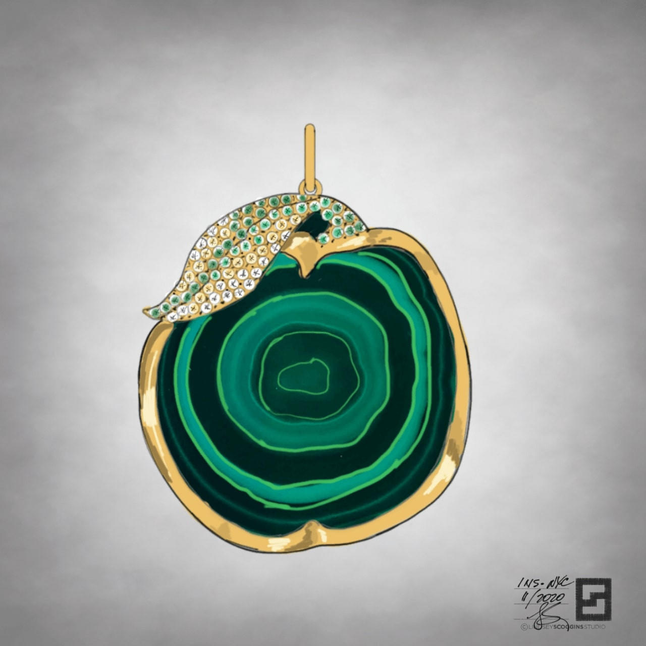 malachite apple pendant