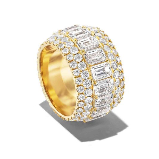 MEGA EMERALD CUT DIAMOND ETERNITY BAND WITH PAVÉ DIAMOND ROWS