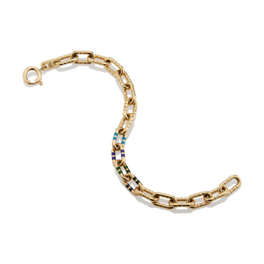 mega capsule link bracelet in 18k gold with enamel stripes; enamel chain link bracelet