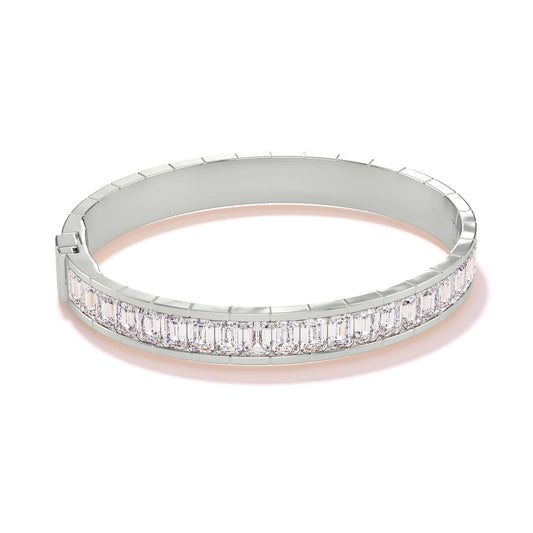 Note to Self emerald cut diamond bangle in 18k white gold
