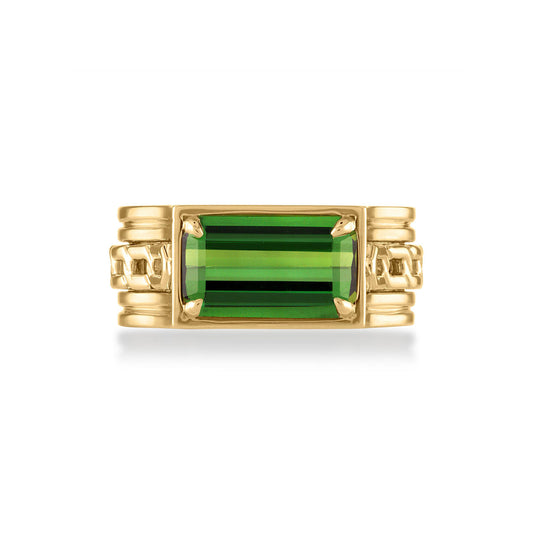 green tourmaline Oath cuff ring in a gypsy setting
