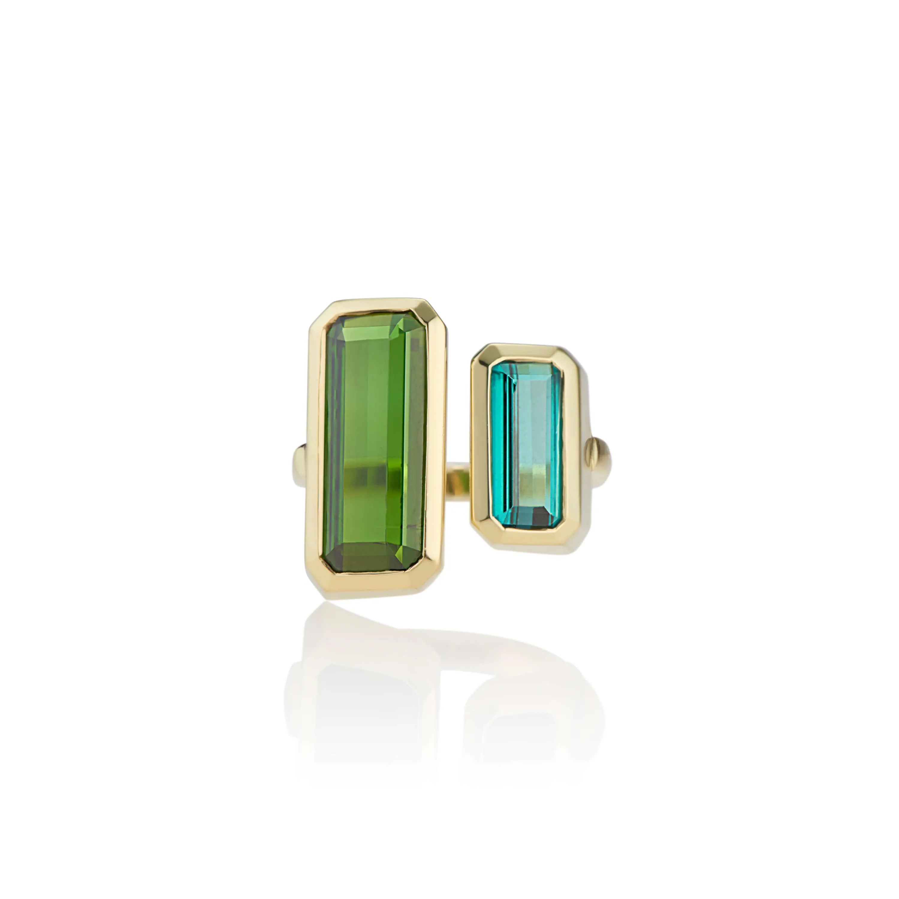 Green and Blue Tourmaline Toi et Moi Ring