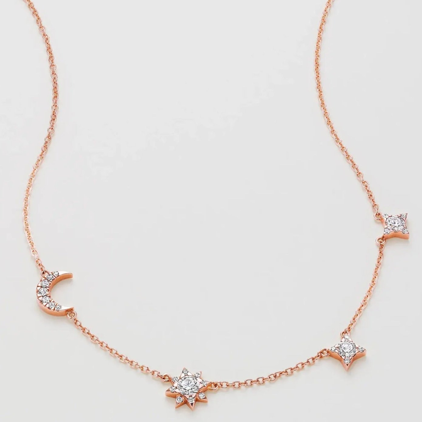 diamond moon, sun and star necklace