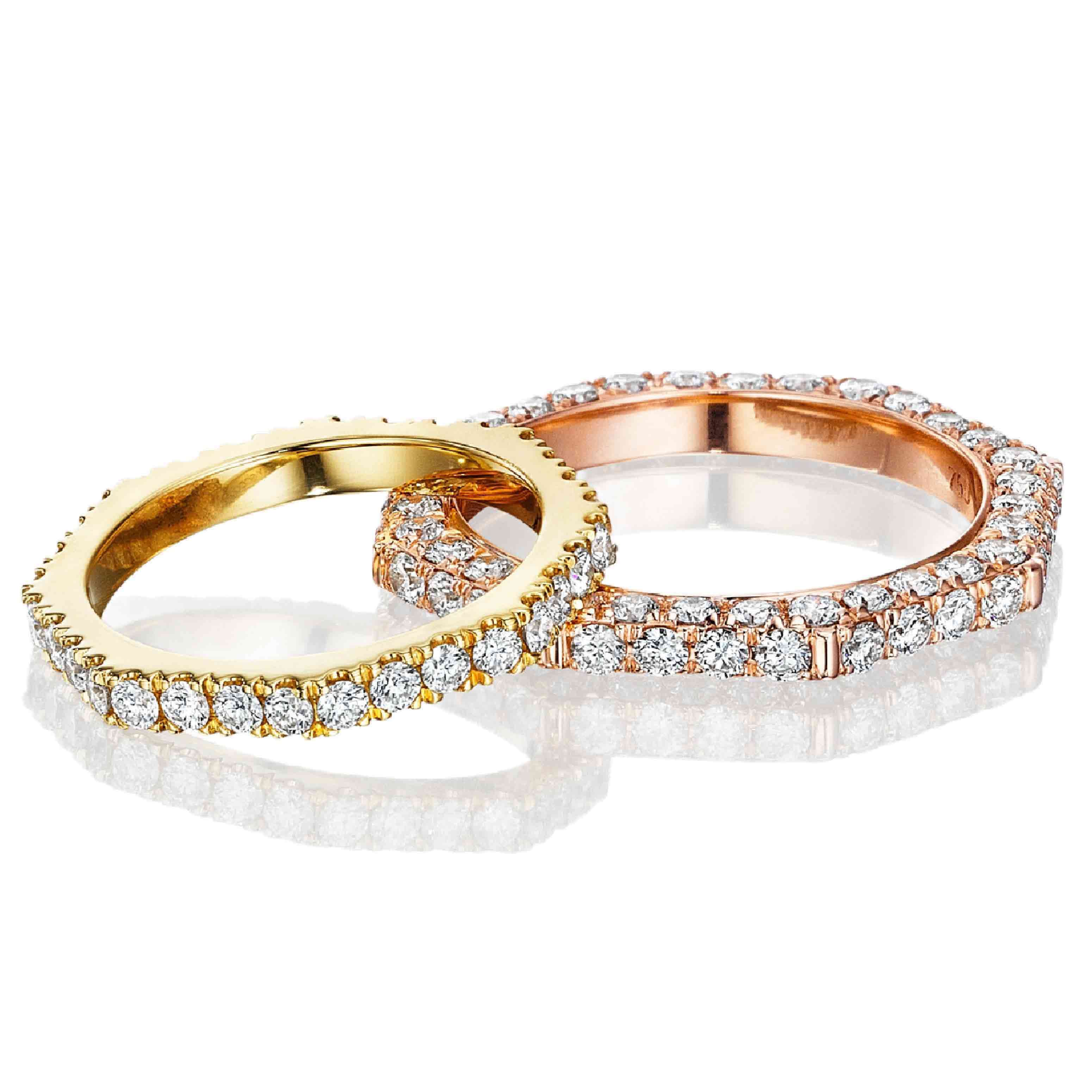 pave diamond yellow gold and rose gold bands from the Still collection
