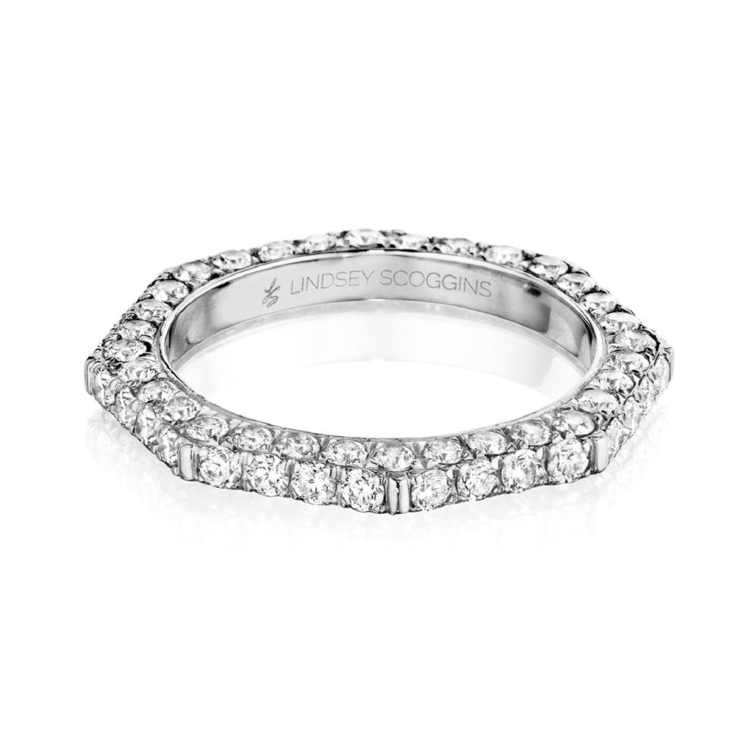 Pave diamond wedding band in platinum